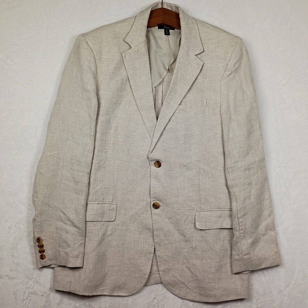 Club Room Luxury Mens XL Beige 100% Linen Two Button Blazer Sport Coat Jacket